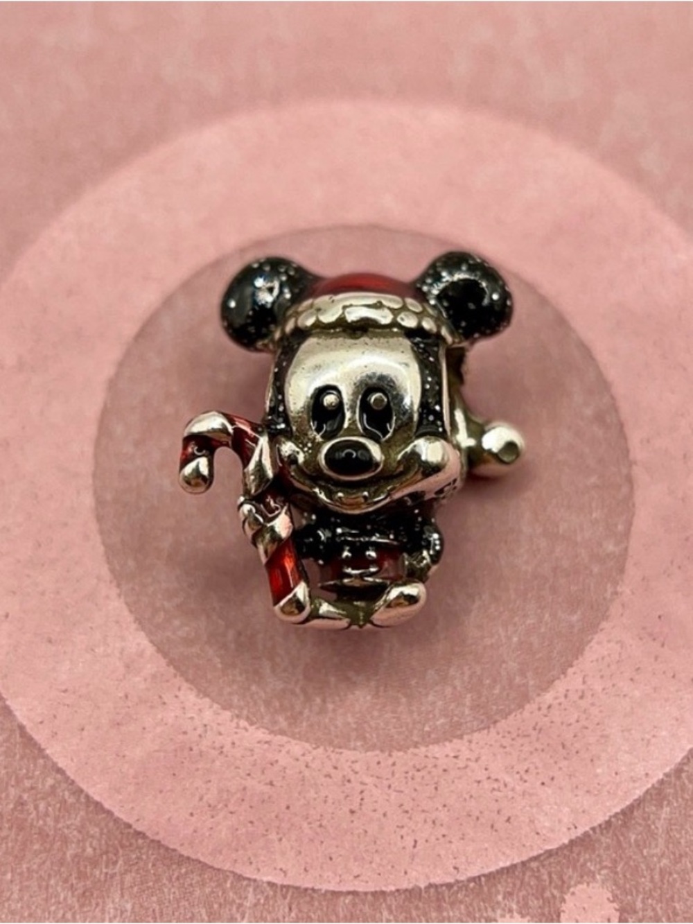 Pandora Disney Mickey Mouse Holiday Santa Candy Cane Charm